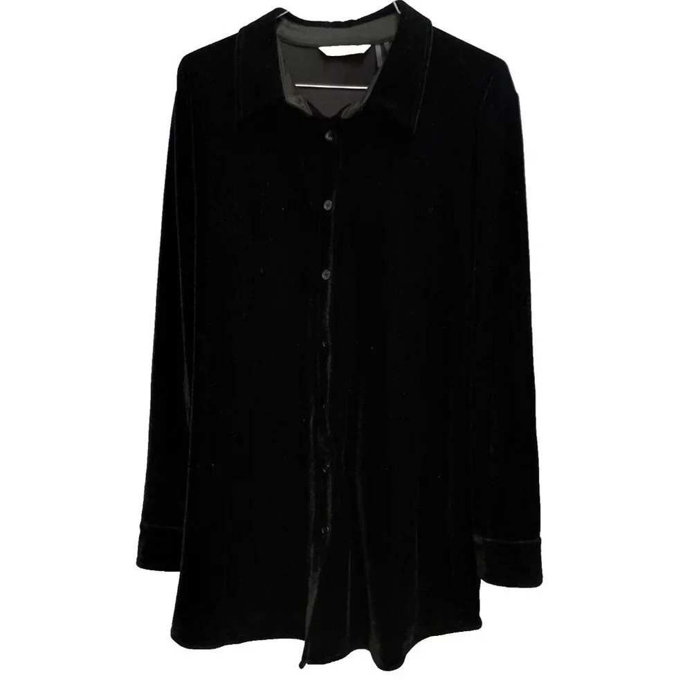 Soft Surroundings Velvet Button Up Tunic Womens Medium Black Long Sleeve Party